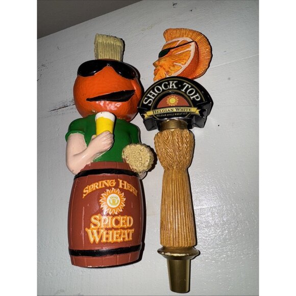 Lot Of 2 Shock Top Beer Tap Pulls Handles Spring Heat Spiced Wheat 10" & 12" - Picture 2 of 16